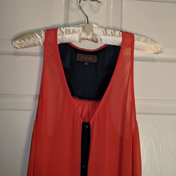 Harper Orange & Navy Sheer Hi-Lo Tank Blouse XS - Picture 4 of 4